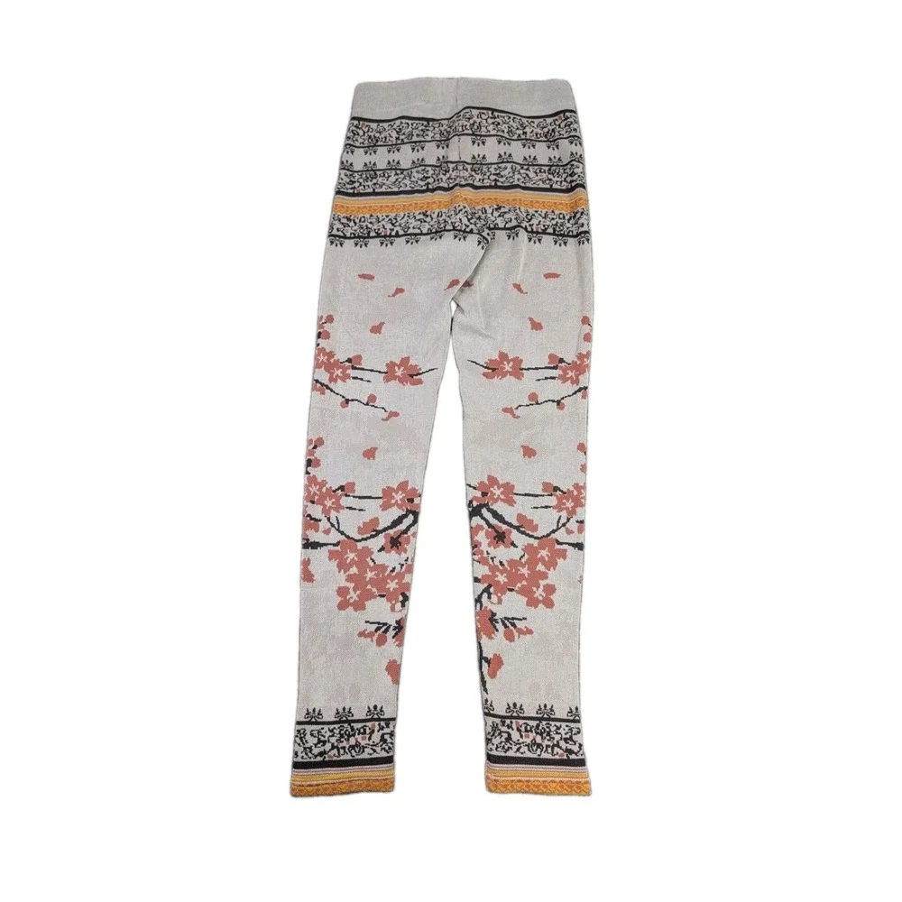 Free People Cherry Blossom Sweater Knit Leggings Womens M Gray Boho Festival